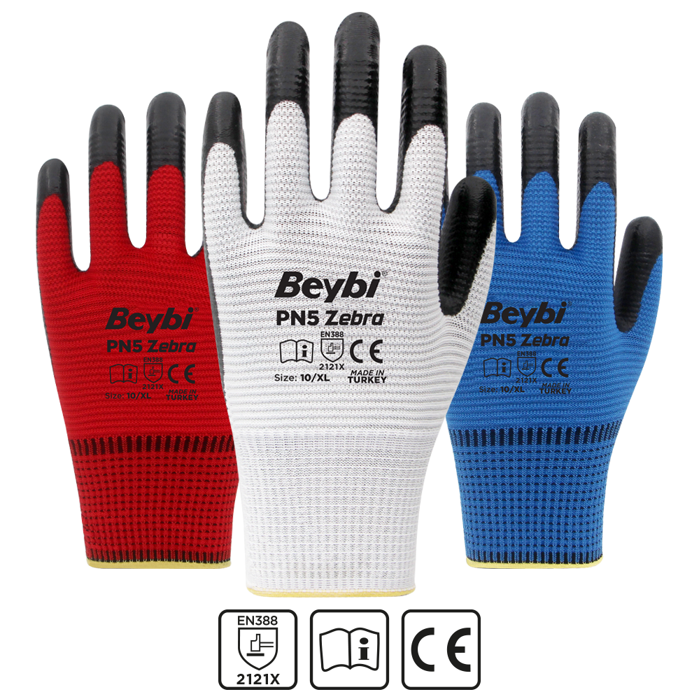 BEYBI PN5-ZEBRA NITRIL KAPLI TAŞIMA ELDİVENİ