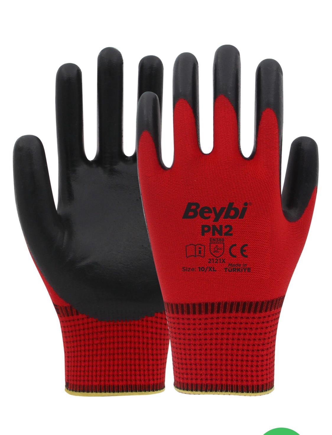 BEYBİ PN2 POLYESTER ÖRME KIRMIZI NITRIL KAPLI ELDIVEN